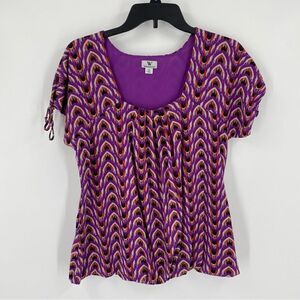 Worthington Women’s Square Neck Short Cap Sleeve Purple Blouse size M